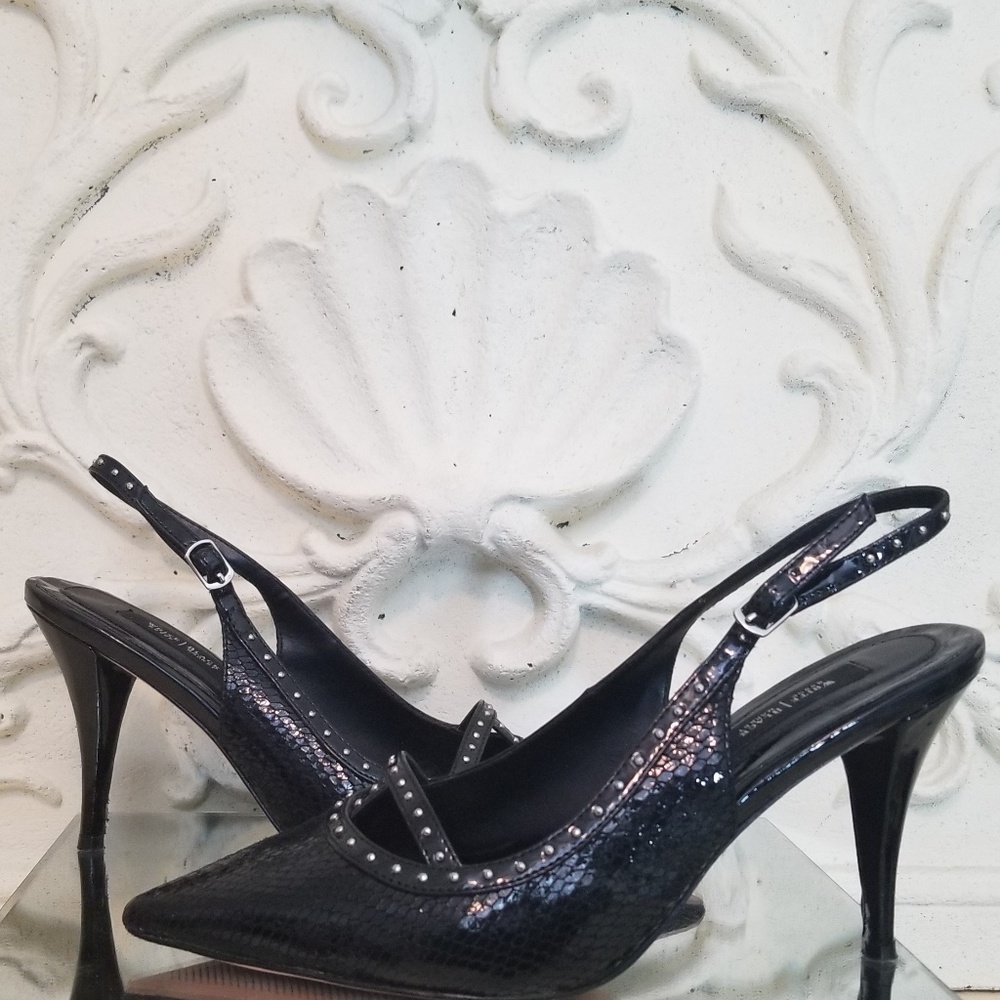 Studded Leather Snakeskin Embossed Slingback